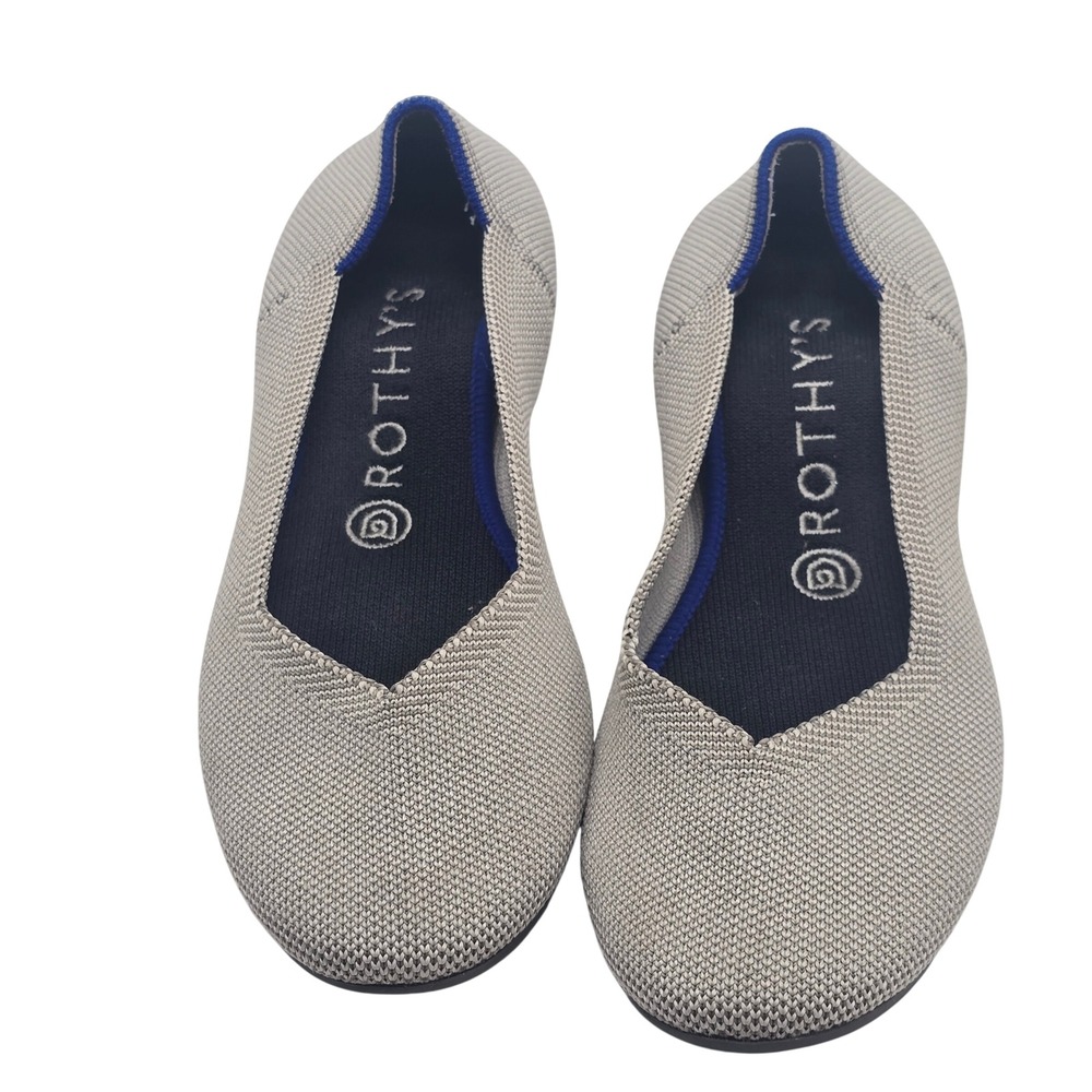 Rothys The Flat Round Toe Ballet Flats 8 Grey Recycled Knit Sustainable Comfort
